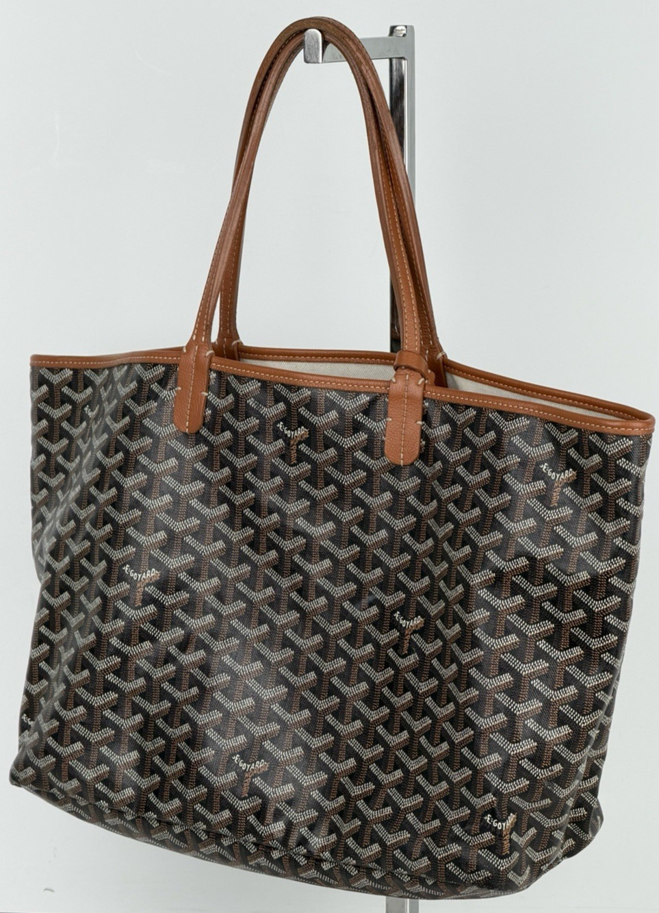 Goyard Saint Louis PM Tote Bag in Black & Tan Classic Chevron Coated Canvas D2